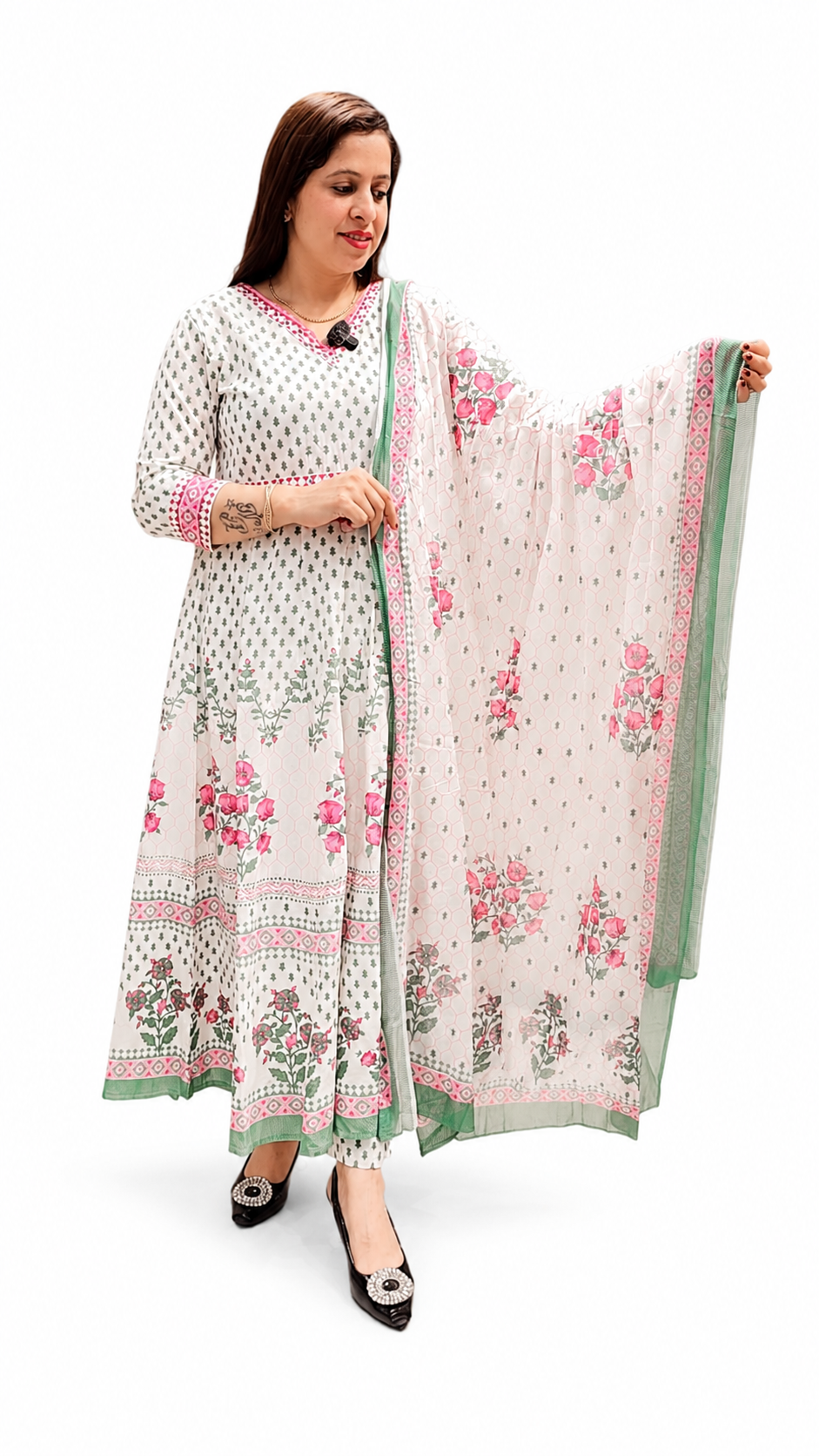 Women's Printed Anarkali 3-Piece Suit – Off White