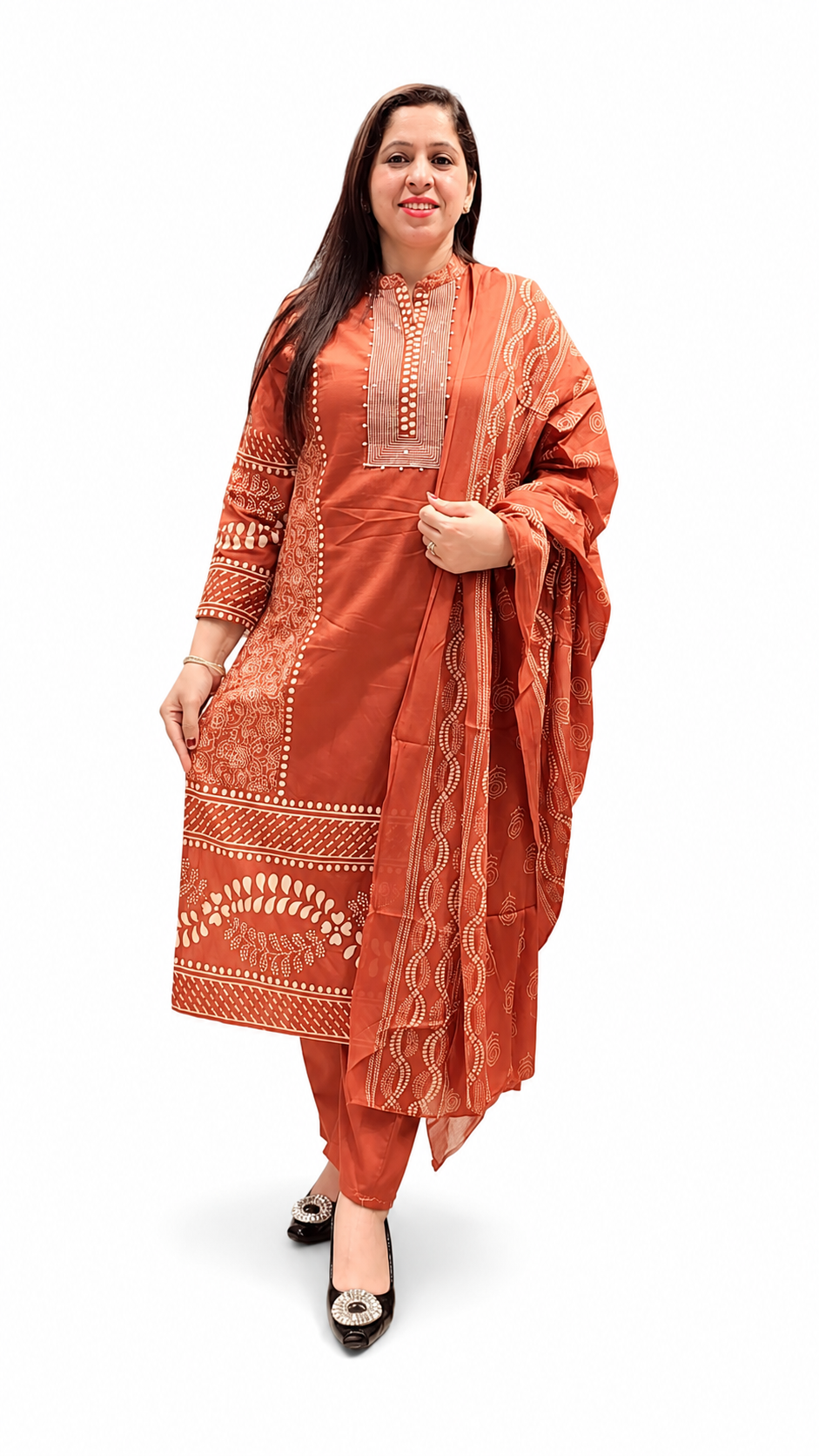 Women's Printed 3-Piece Straight Suit – Brown