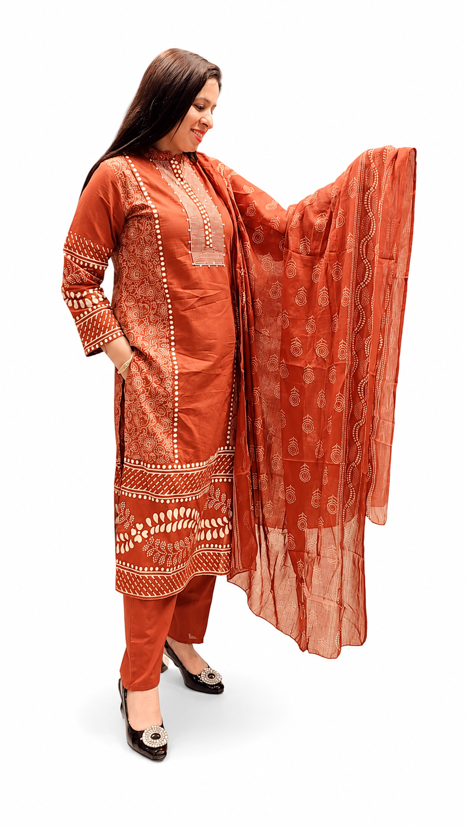 Women's Printed 3-Piece Straight Suit – Brown