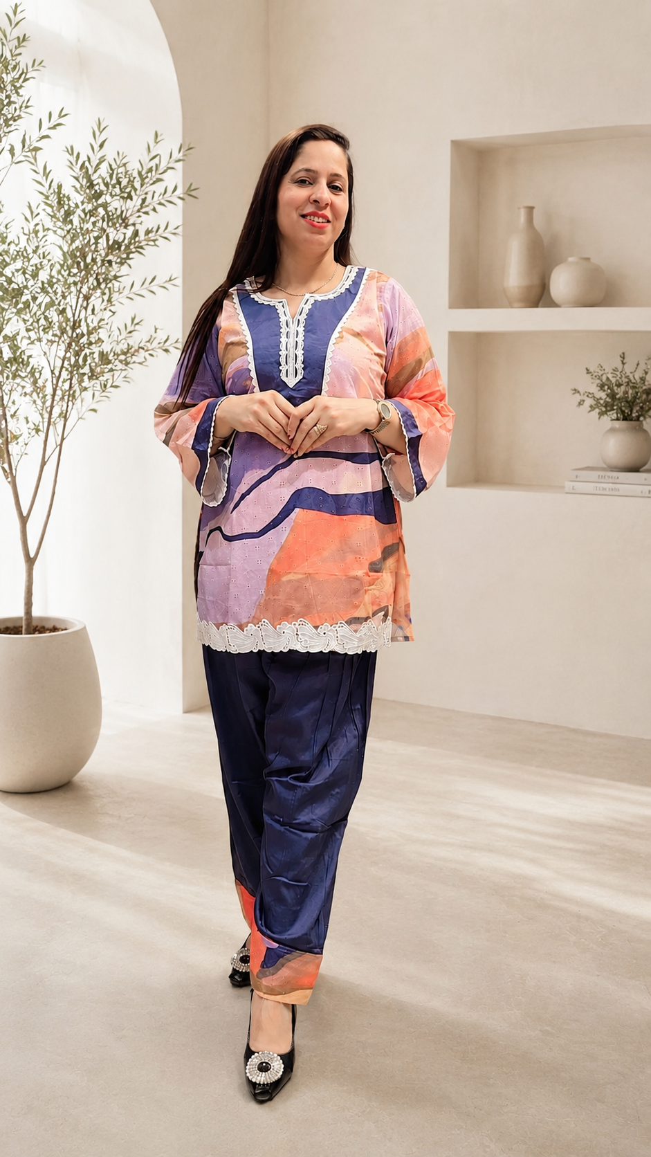 Co-ords set Fabric -Cotton (Orange with blue)