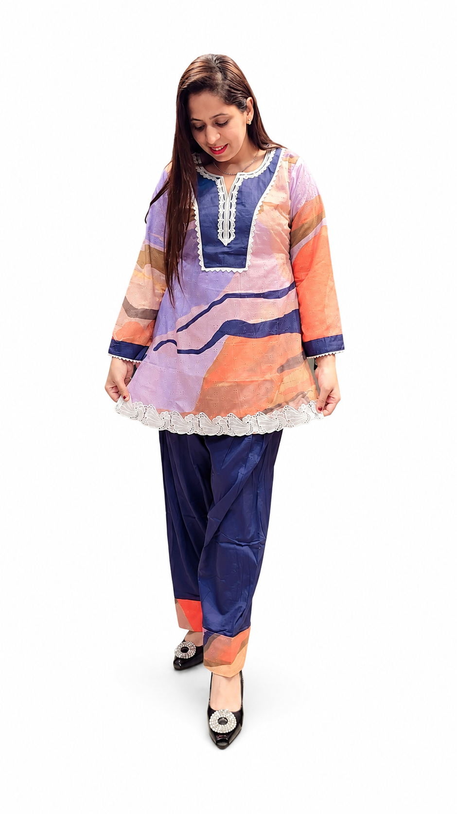 Co-ords set Fabric -Cotton (Orange with blue)