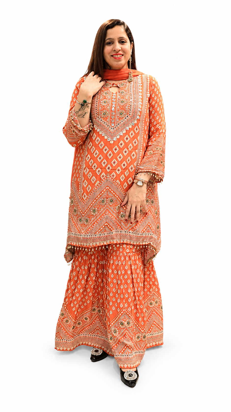 Women's Printed Sharara Suit – Rust | Crepe Fabric | 3-Piece Ethnic Set
