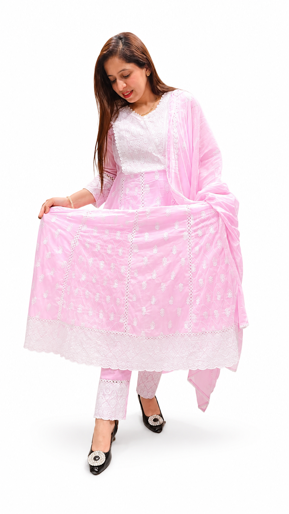 Floral Anarkali 3Pc Pink suit