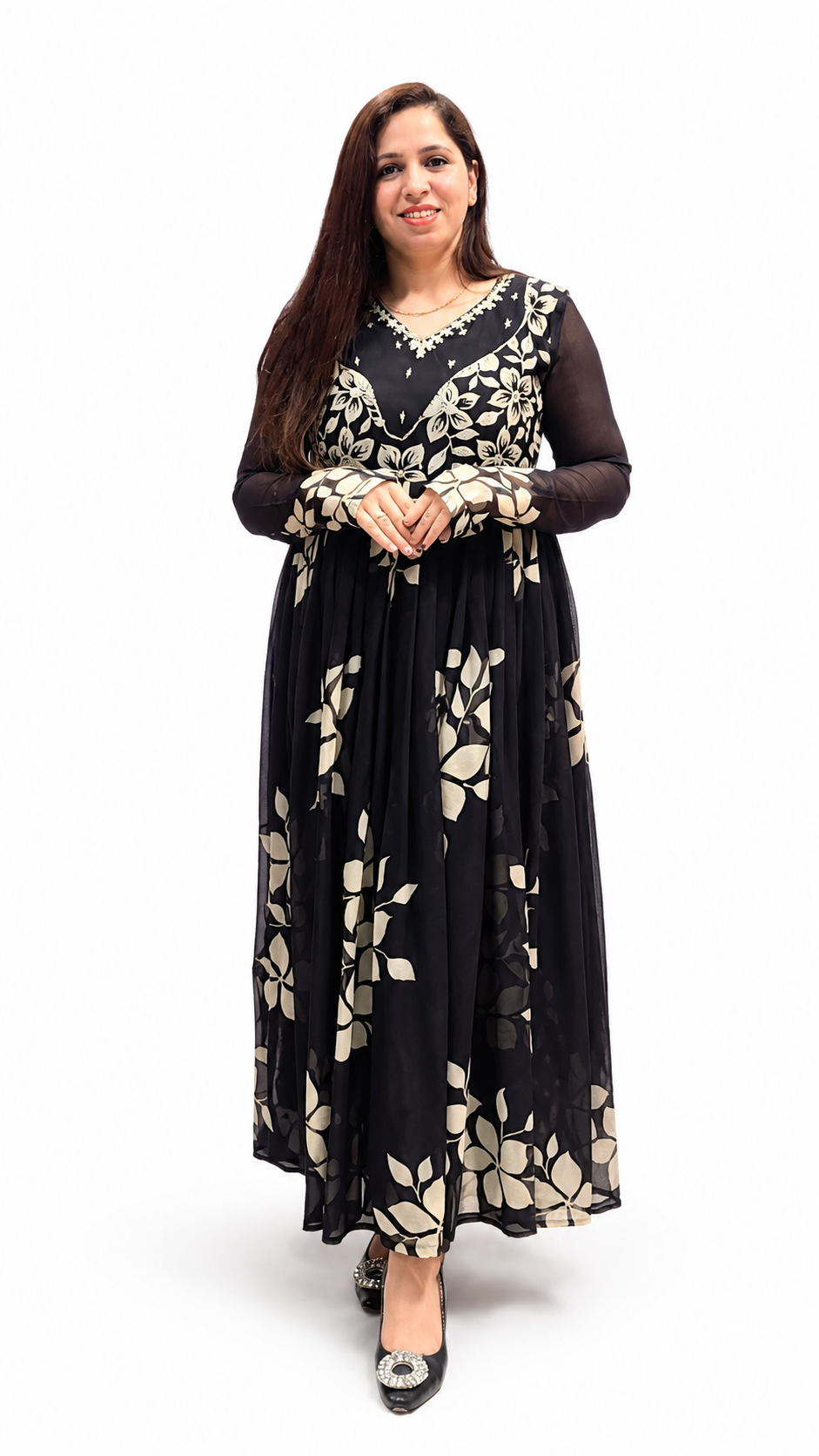 Chinon fabric Anarkali Black suit
