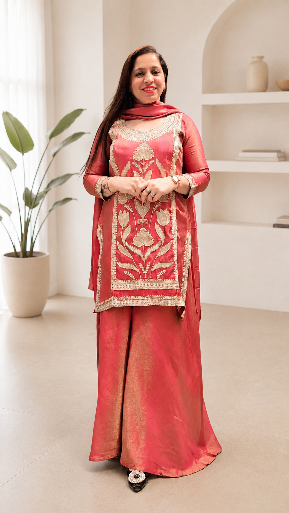 Women's Tissue Sharara Suit – Onion | 3-Piece Ethnic Set