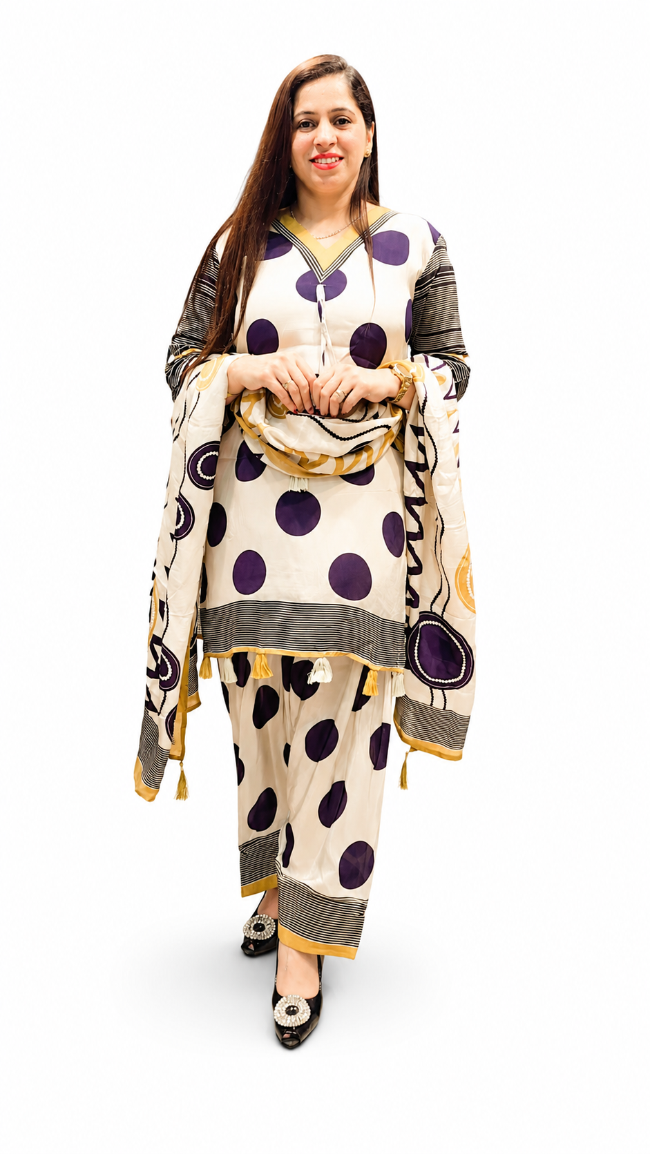 3-Piece Polka Dot Farshi Suit for Women – Crepe Fabric