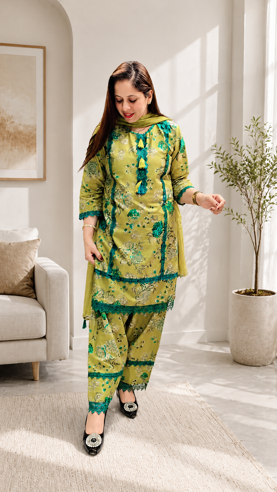 3-Piece Printed Farshi Salwar Suit for Women – Muslin Cotton