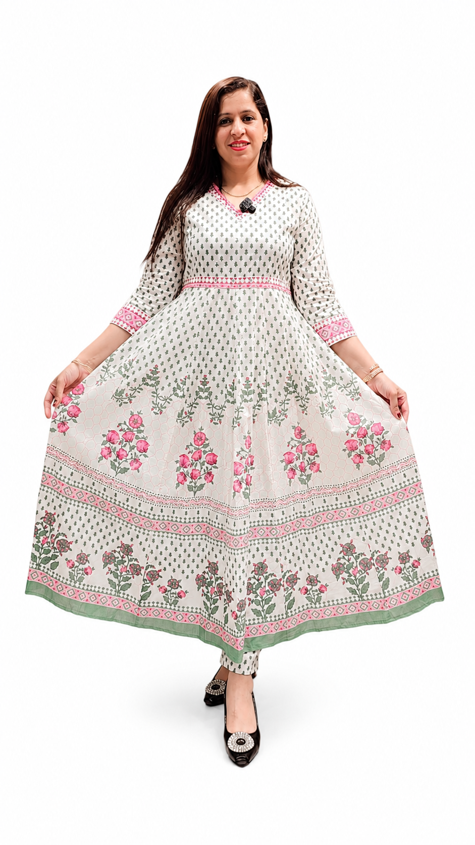 Women's Printed Anarkali 3-Piece Suit – Off White