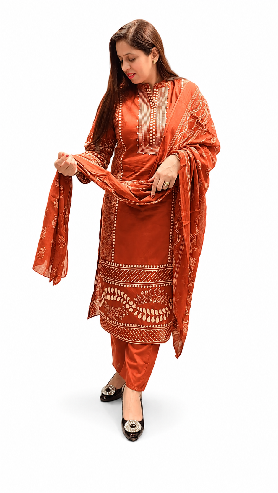 Women's Printed 3-Piece Straight Suit – Brown