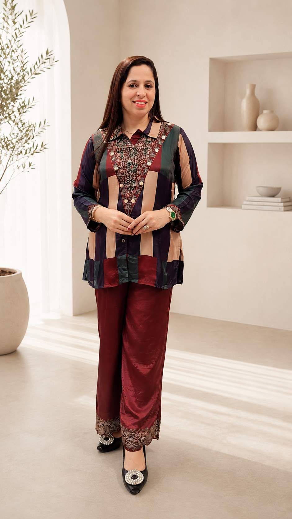 Co-ords set Fabric -pure crepe Brown