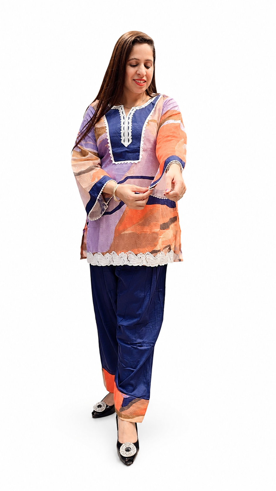 Co-ords set Fabric -Cotton (Orange with blue)