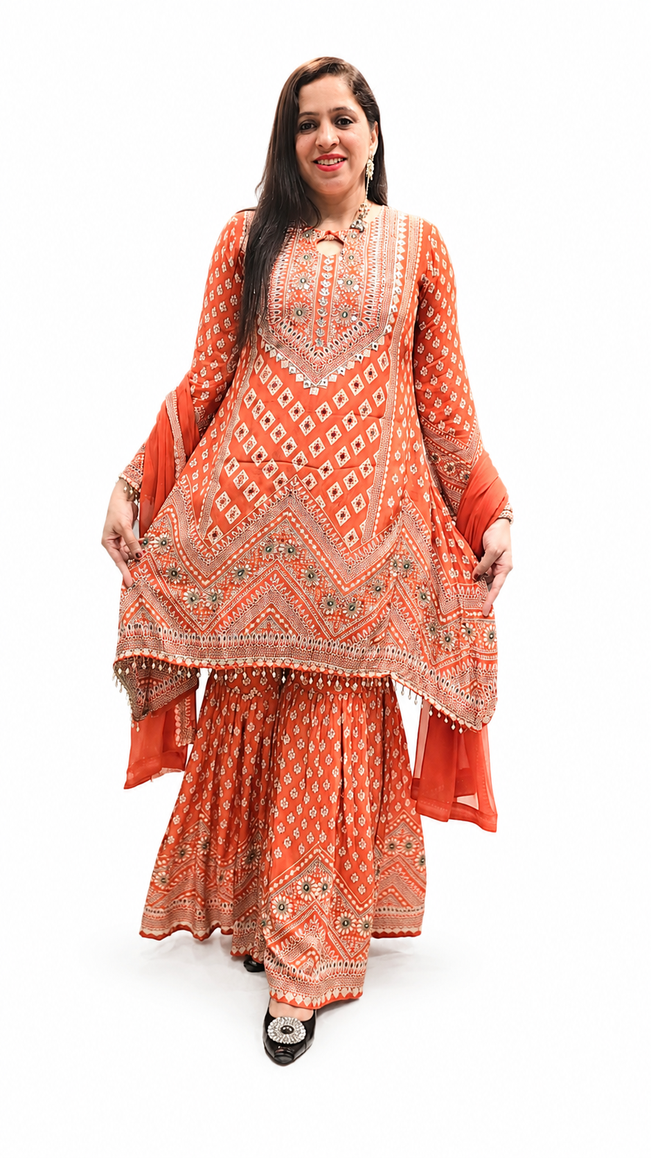 Women's Printed Sharara Suit – Rust | Crepe Fabric | 3-Piece Ethnic Set