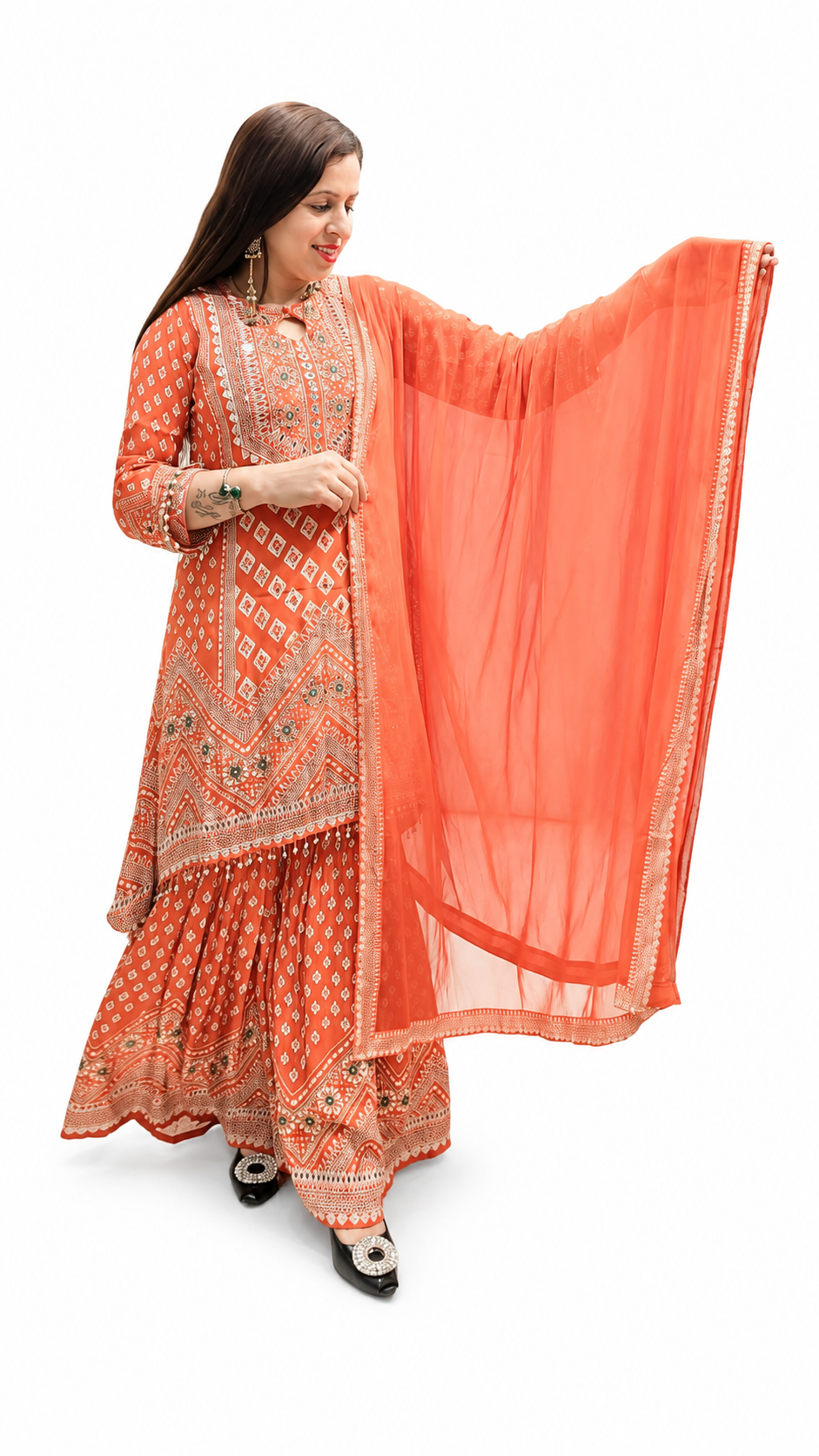Women's Printed Sharara Suit – Rust | Crepe Fabric | 3-Piece Ethnic Set