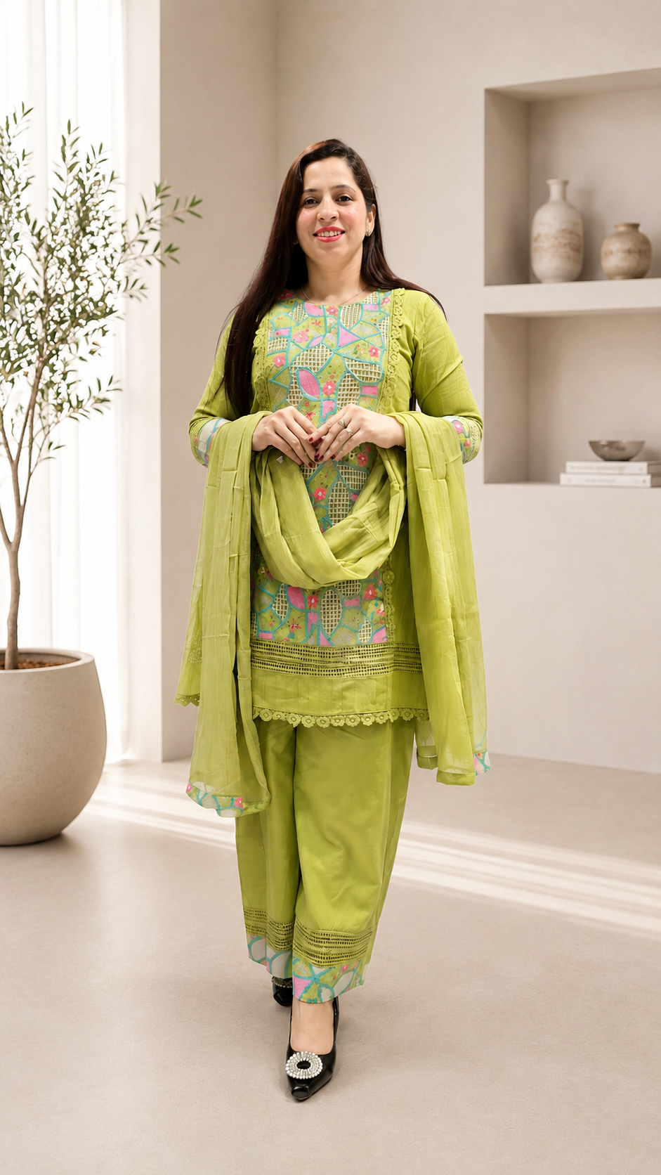 Pure Cotton Chikankari 3-Piece Suit Set