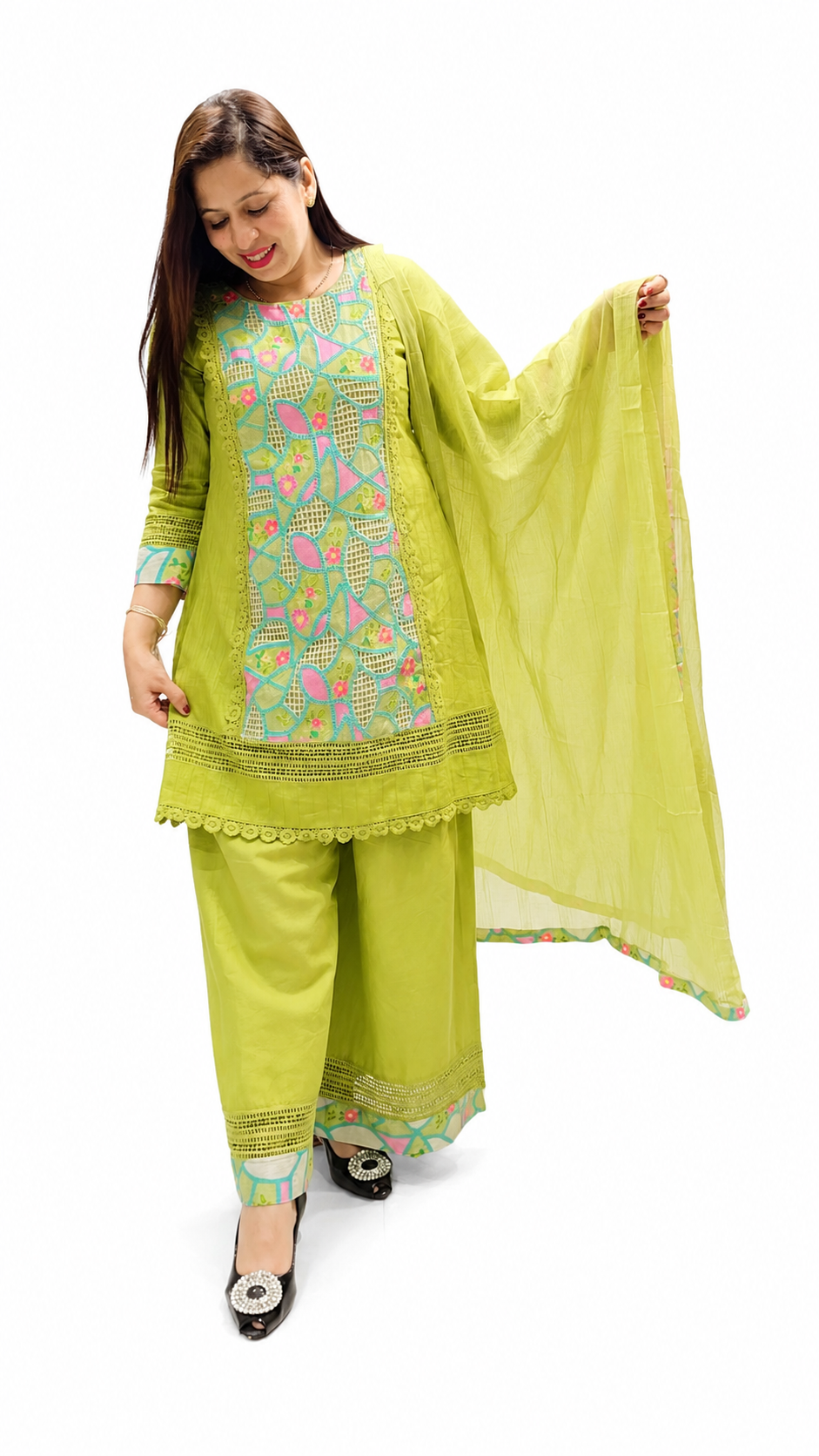 Pure Cotton Chikankari 3-Piece Suit Set