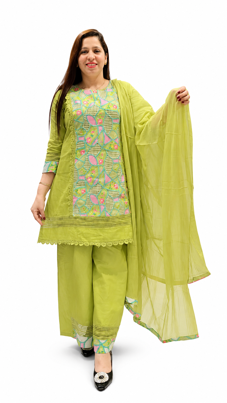 Pure Cotton Chikankari 3-Piece Suit Set