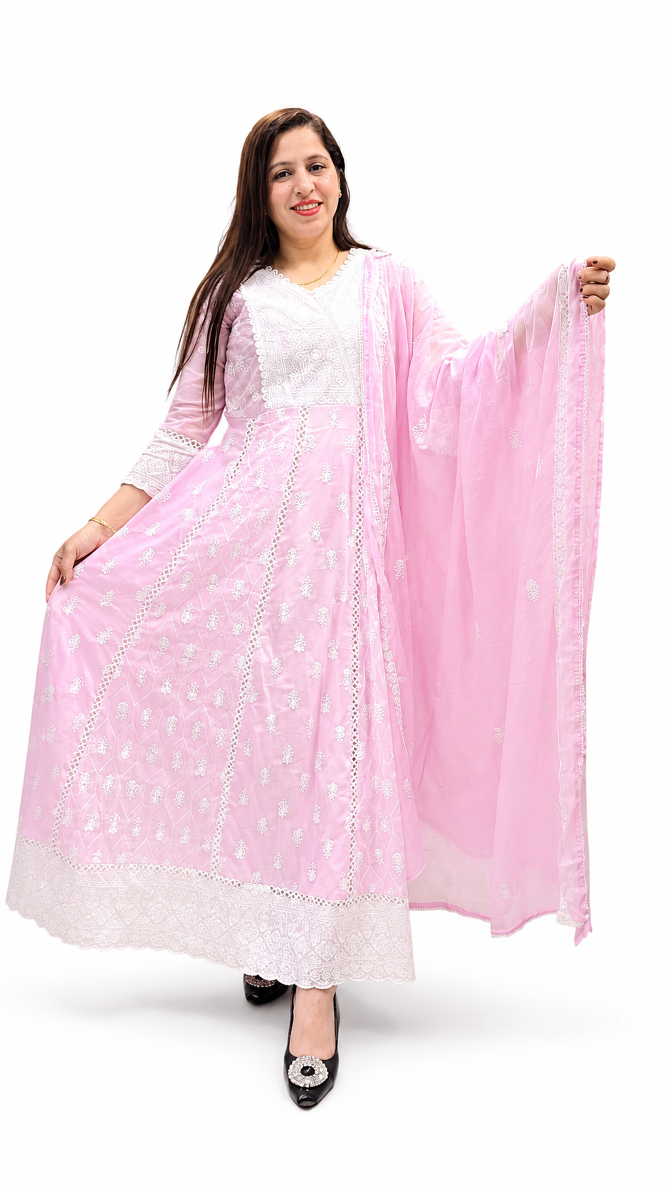 Floral Anarkali 3Pc Pink suit
