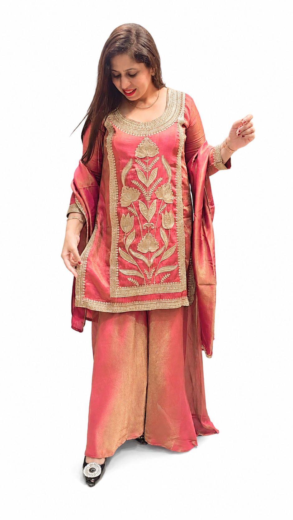 Women's Tissue Sharara Suit – Onion | 3-Piece Ethnic Set