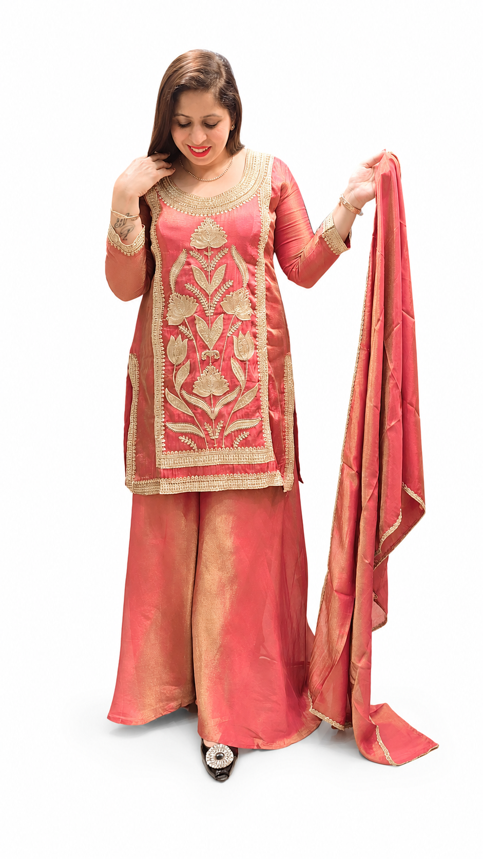 Women's Tissue Sharara Suit – Onion | 3-Piece Ethnic Set